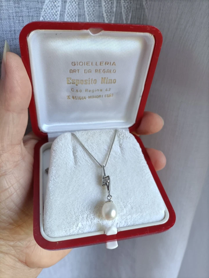 collana donna con ciondolo perla e zircone Swarovski,argento 925 - Immagine 4 di 4