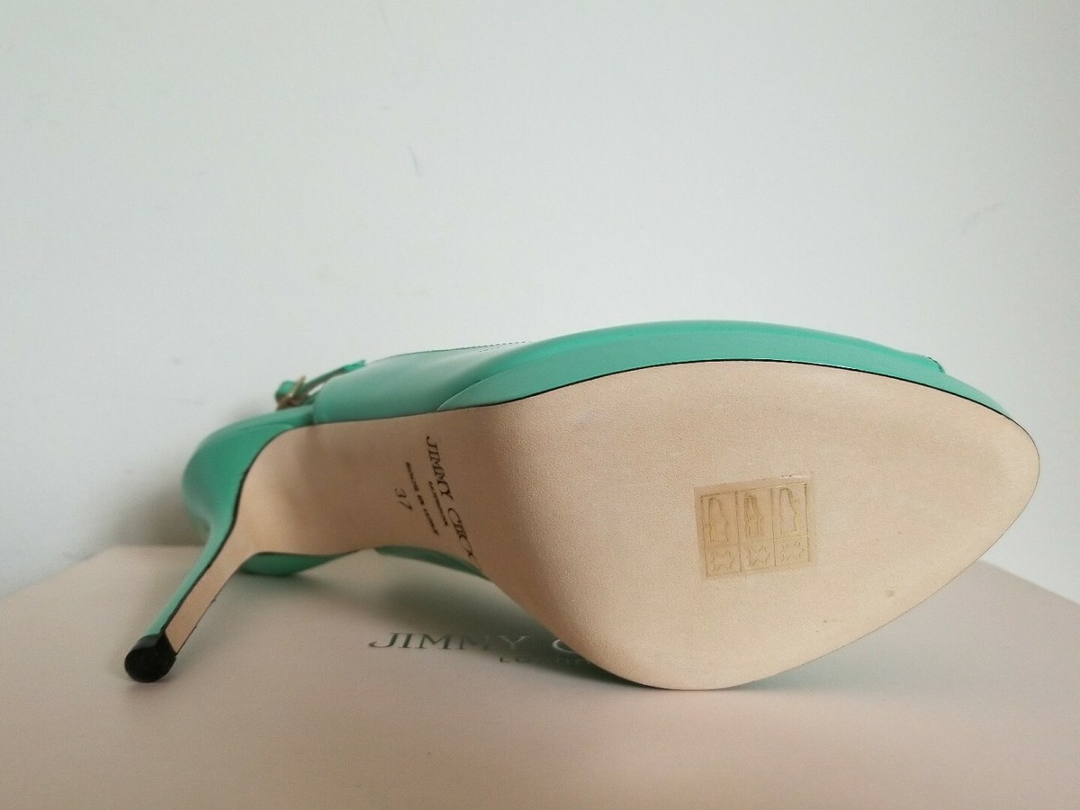Jimmy Choo NOVA PEPPERMINT GREEN PATENT OPEN TOE SLINGBACKS EU 37