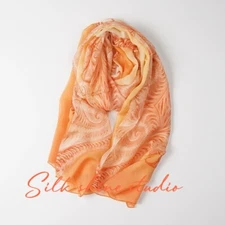 Extra-Large Beach 100% Mulberry Silk Shawl Headwrap Scarf-Orange-70x42"Oblong