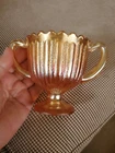Vntg Fenton Carnival Glass Marigold Ribbed Peach Gold Scalloped Top Sugar Bowl