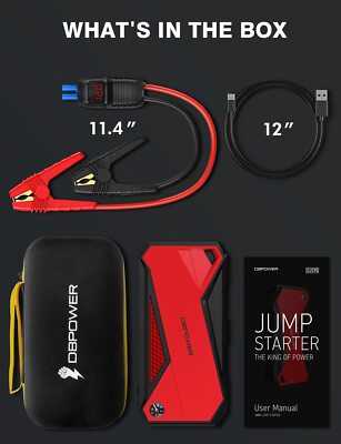DBPOWER Peak 1600A 18000mAh Portable Car Jump Starter( up to 7.2 Gas, 5.5L Diesel Engines) Battery Booster With Smart Charging P