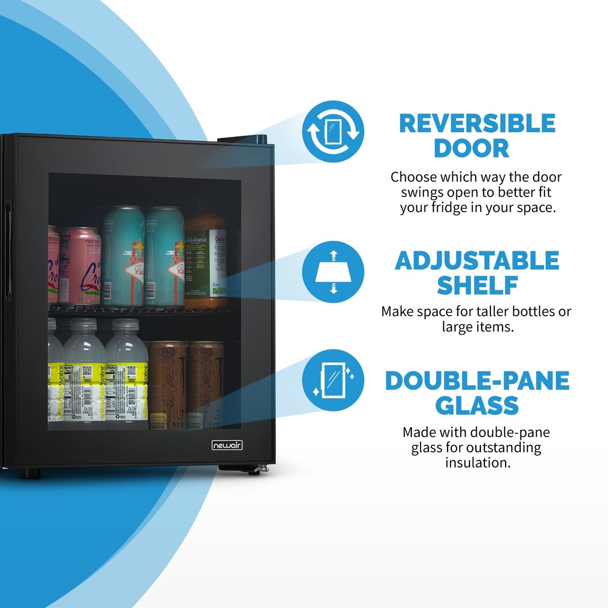 Newair 60 Can Beverage Mini Fridge with Glass Door AB-600B