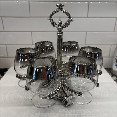 MCM Loevsky & Loevsky Bar Set Silver Wide Band Brandy Glasses Caddy Thorpe