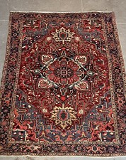 TRIBAL VINTAGE ANTIQUE  8 X 11 HERIZ RUG 100% Wool Professionally Washed