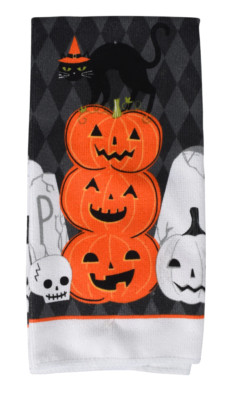 New Halloween Kitchen Towel ~ Pumpkins with Cat