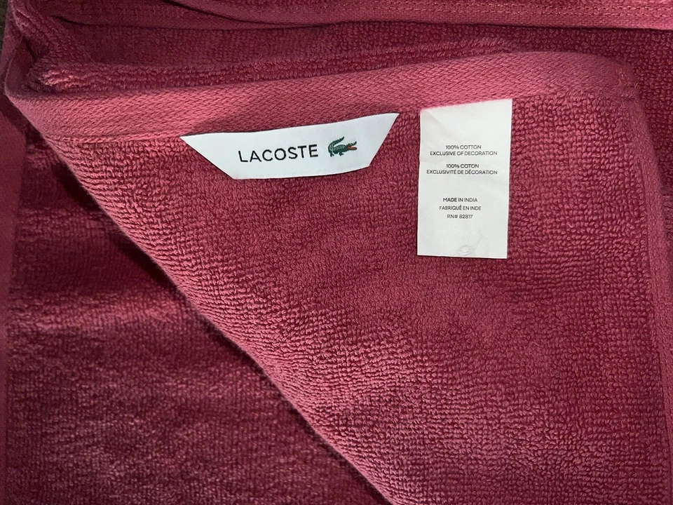 Lacoste ~ полотенце для ванны 100% хлопок 30 «x 52» большой крокодила логотип розовато-лиловый - Изображение 4 из 4
