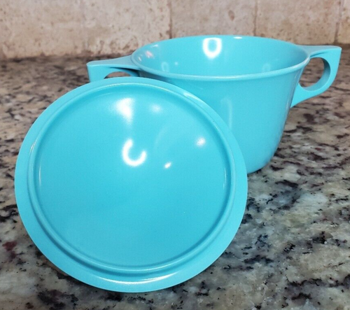 Lote de 3 azúcares de plástico turquesa vintage MCM con tapa y crema tipo melamina - Imagen 3 de 12