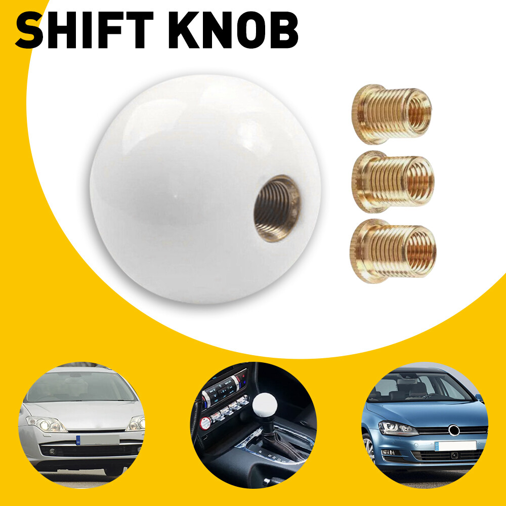 Round Ball Gear Shift Knob Gear Shift Knob Head White with 3 Adapter Universal