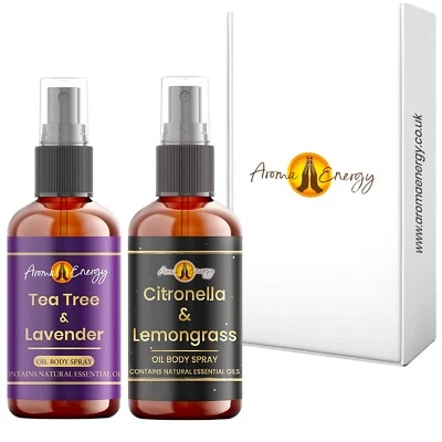 AROMA ENERGY Citronella & Lemongrass + Tea Tree & Lavender Body Spray Set Insect Repellent