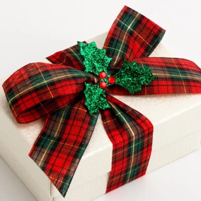 Christmas Tartan Ribbon Red Green Tying Wreath Decoration Crafts Florist