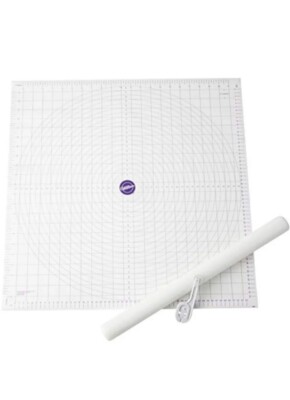 Wilton 20'' Fondant Rolling Pin Roller, Fondant  Cutter Emboser, & Measuring Mat