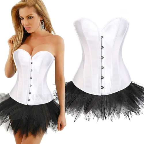 Ladies Lace Strapless Up Burlesque Corset Fancy Dress Costume Overbust Top&Tutu - Picture 26 of 31