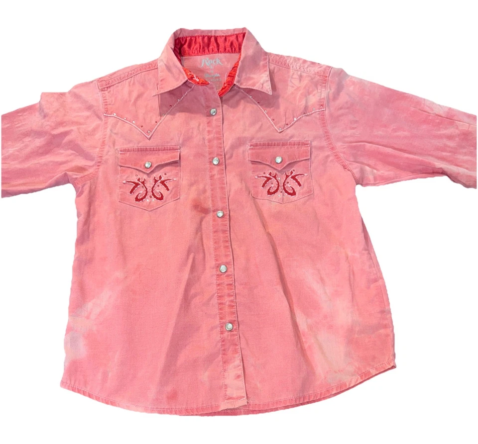 Rock 47 Wrangler девочек размер XL искусственно состаренный красный длинным рукавом Snap рубашка - Изображение 3 из 4