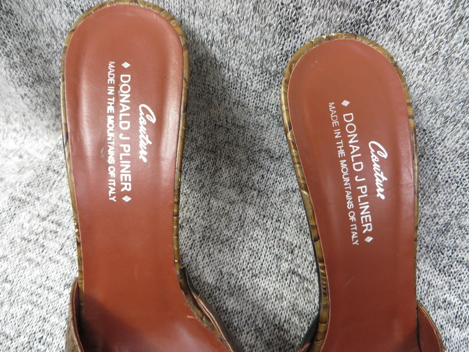 Donald J Pliner Shoes Womens Size 8.5 Brown Tooled Leather Heels Italy Couture - Image 2 of 4