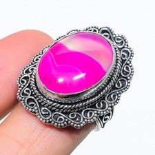 Natural Banded Agate Gemstone 925 Sterling Silver Jewelry Ring Size 8 US 