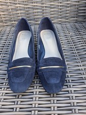 Marks and Spencer Navy Suede Leather Low Wedge shoes New Size 31/2