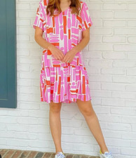 Michelle McDowell short sleeve multi-colored shift dress size medium casual