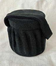 Vintage Handmade Black Carnival Glass Beaded Bucket Bag with Inner Mirror