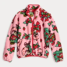 OFFICIAL STRAWBERRY SHORTCAKE OVERSIZED SHERPA FLEECE ZIPPER JACKET HOLIDAY TOP