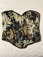 Floral Overbust Corset Lace Up Back Brown Beige Multicolor Strapless Women