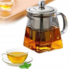 UK Heat Resistant Clear Glass Teapot Jug With Infuser Coffee Tea Leaf Herbal Pot