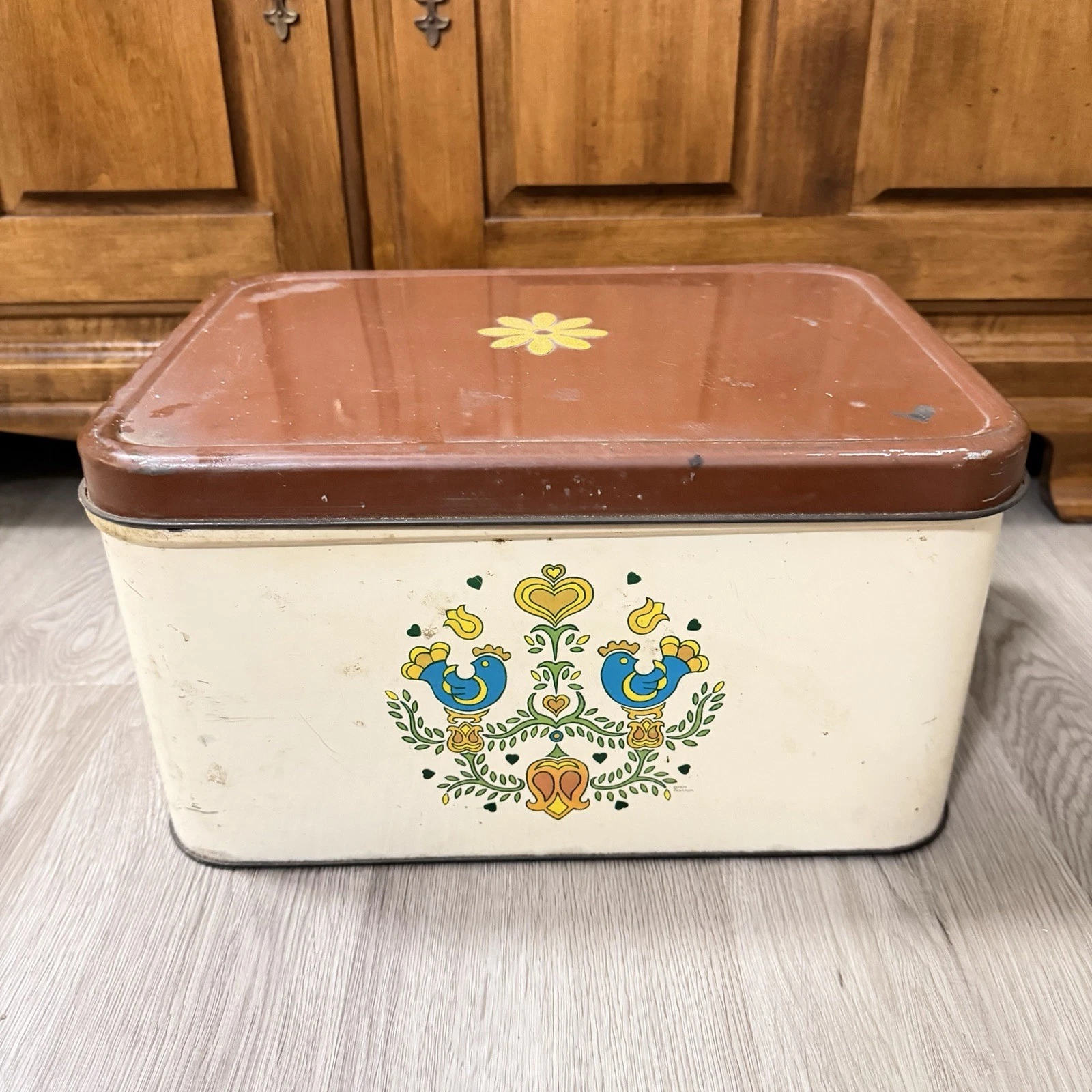 RARE Vintage Pyrex Friendship Bread Box 1970s Birds Hearts Kitchen Coordinate
