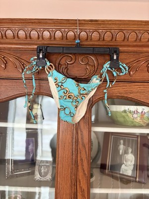 BEACH BUNNY SIZE SMALL TURQUOISE BIKINI BOTTOMS W GOLD/CRYSTAL HARDWARE 1 OF 500