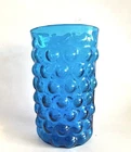 Vintage 1960s Blenko Bubble Glass Blue Oval Vase Wayne Husted 10" Tall