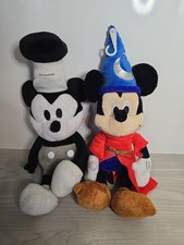 Disney Steamboat Willie Sorcerer Mickey Mouse Plush Toy Lot of 2 12"