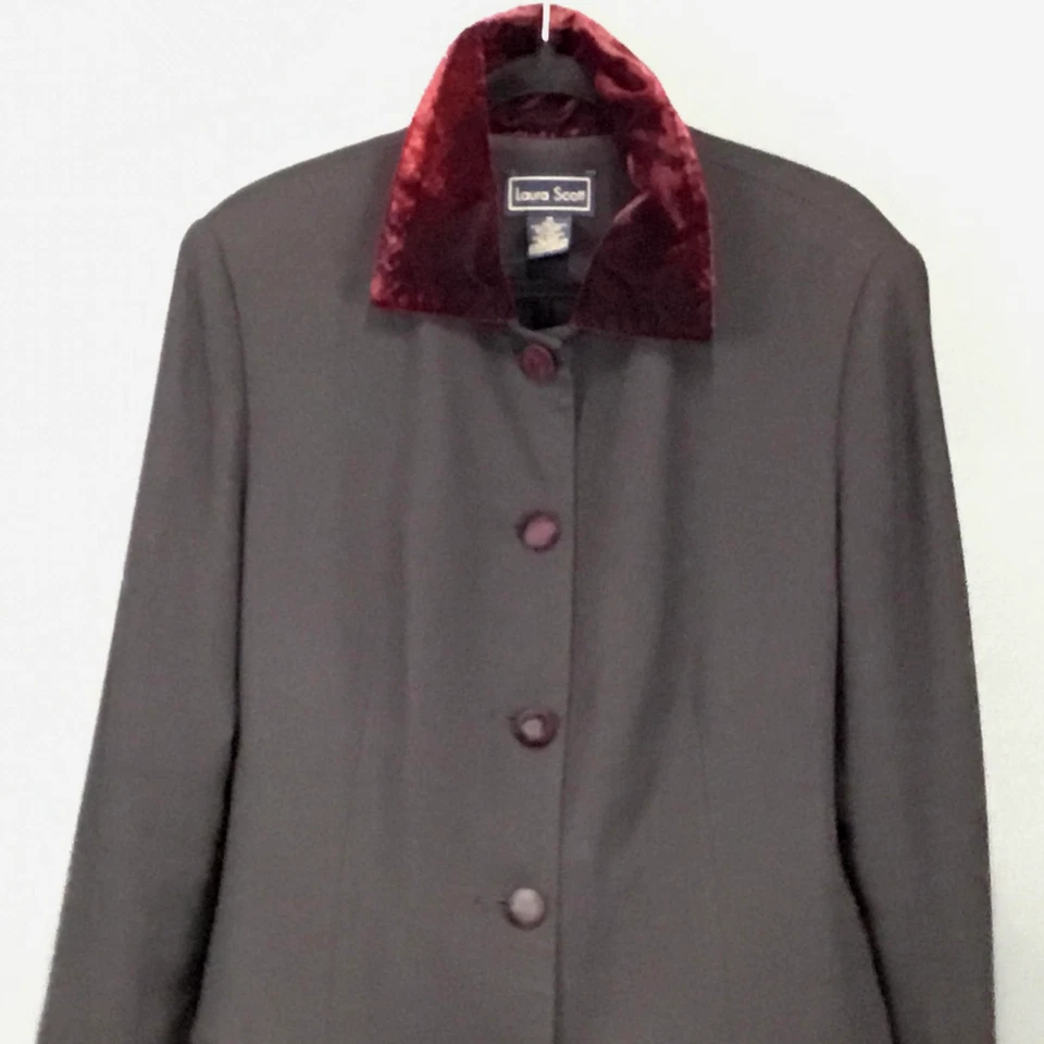 Винтажная женская куртка Laura Scott 14 бархатная отделка атласная подкладка наплечные подушечки 90-е - Изображение 3 из 4