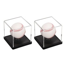 2Pcs Acrylic Baseball Display Case with Wooden Round Base,, Black/Clear