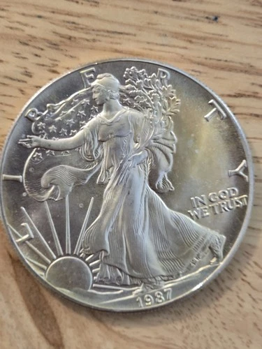 Beautiful Toned - 1987 American Silver Eagle 1 Troy Oz .999 Fine Silver