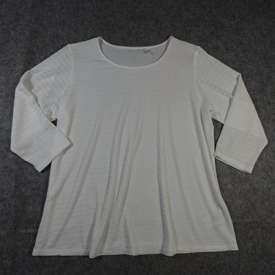 Susan Graver Top Womens 2X Sheer Beachy White 3/4 Sleeve Tunic Crew Neck Casual
