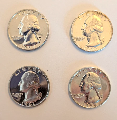 1959 1961 1962 1963 Proof Washington Quarters (4 coins) 90% Silver Gem Coins Lot