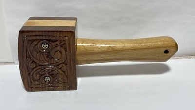 20 oz Ash & Rose Wood Carving Mallet Brass Pins Engraved Woodworking Tool