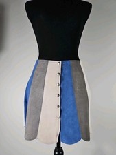 VTG 60s 70s Suede Scallop Hem Mini Skirt Mod Go-Go Front Snap Boho Hippie 26" W