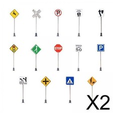 2x 14pcs 1:87 HO Mini Traffic Signage Road Signs Freeway Scene Model Decorative