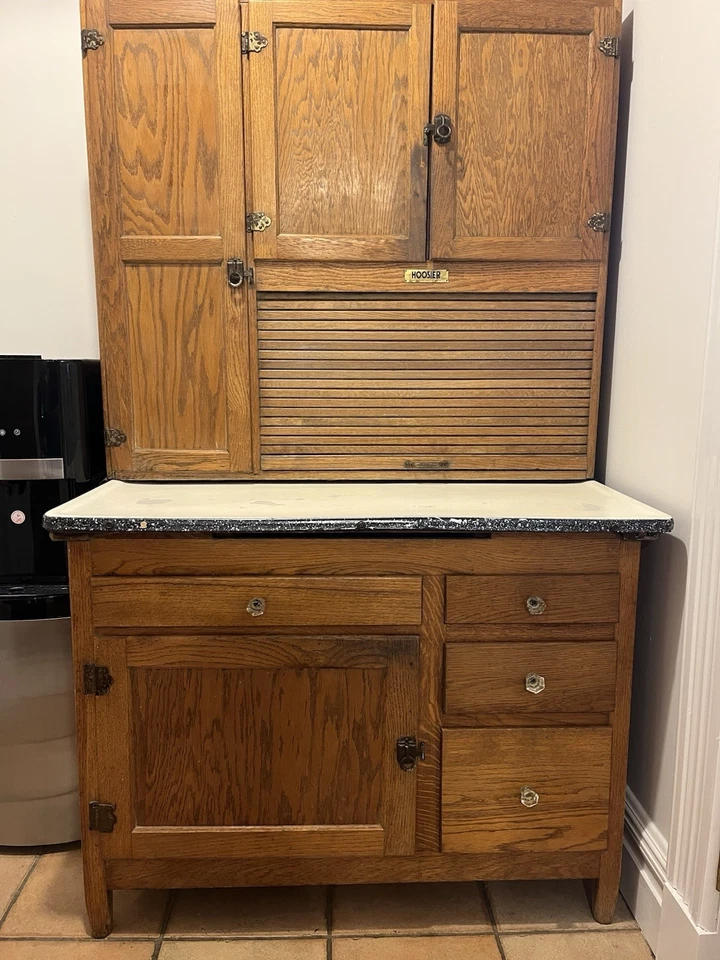 Vintage Hoosier Cabinet with Flour Bin Glass Knobs Kitchen Drawer Pulls - Image 4 of 4