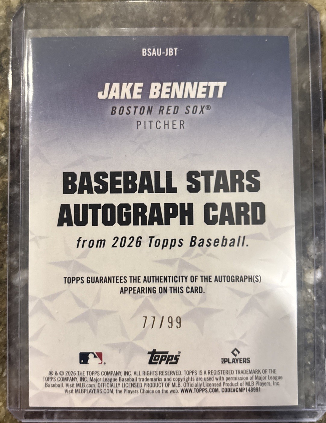 2026 Topps Update Series - Jake Bennett Boston Red Sox RC AUTO 77/99 WOW!! view 2