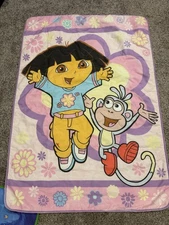 Vintage Dora The Explorer & Boots Toddler Blanket 56X39 Nick Jr And Fitted Sheet