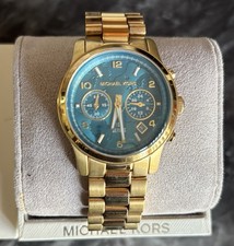 Michael Kors Gold-Tone Chronograph – Aqua Blue Dial – Unworn