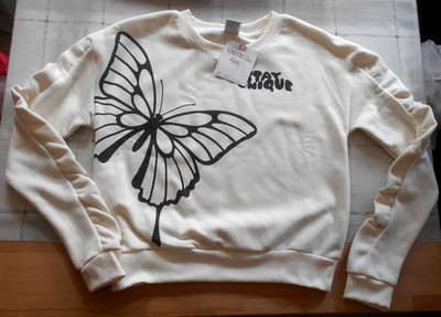 Sweatshirt Pullover Schmetterling Mädchen gr. 170/176 beige mit Aufdruck  NEU