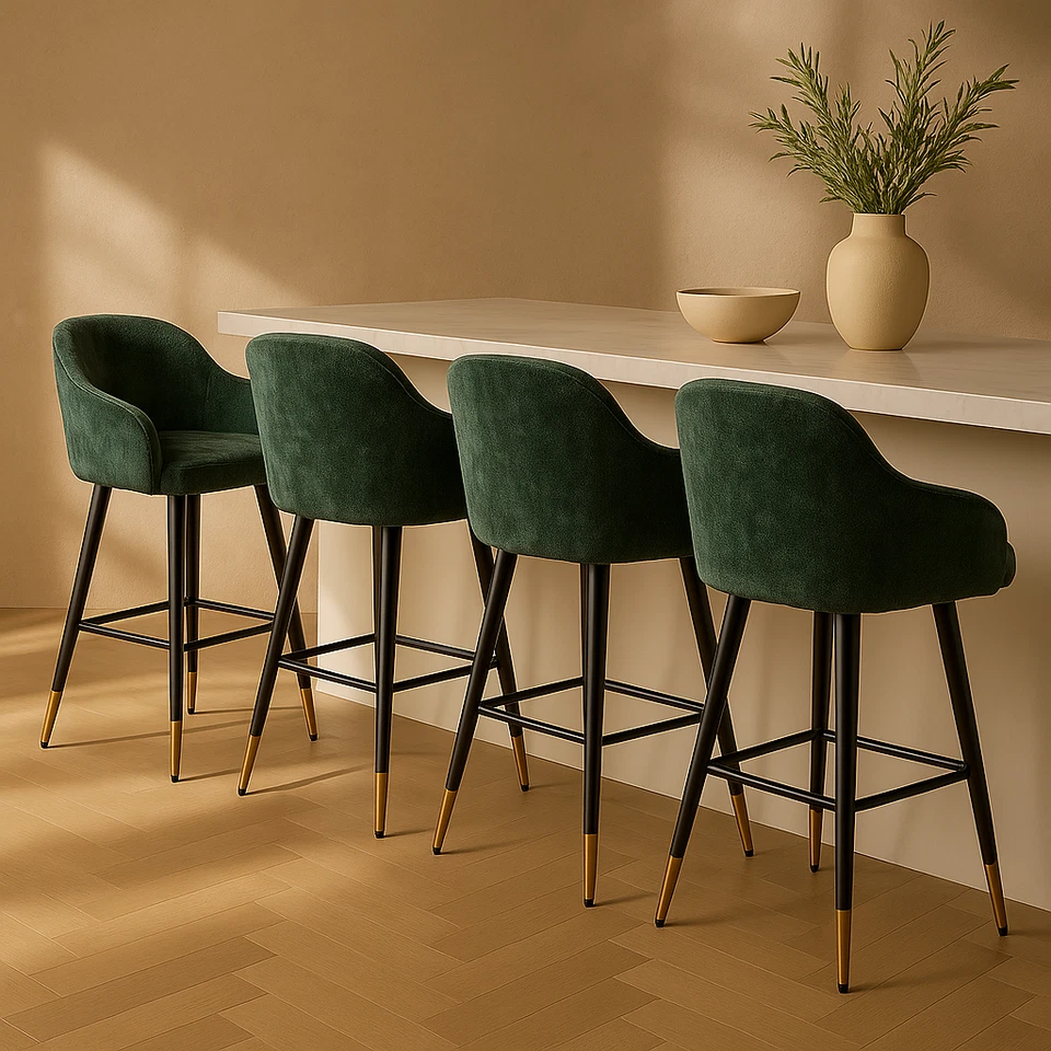 Zurich Modern Velvet Padded Bar Stool Chair with Black Metal Legs - Image 3 of 3