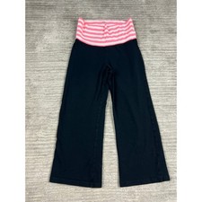 Forever 21 Yoga Pants Womens S Black Pink Striped Wide Leg Foldover Activewear