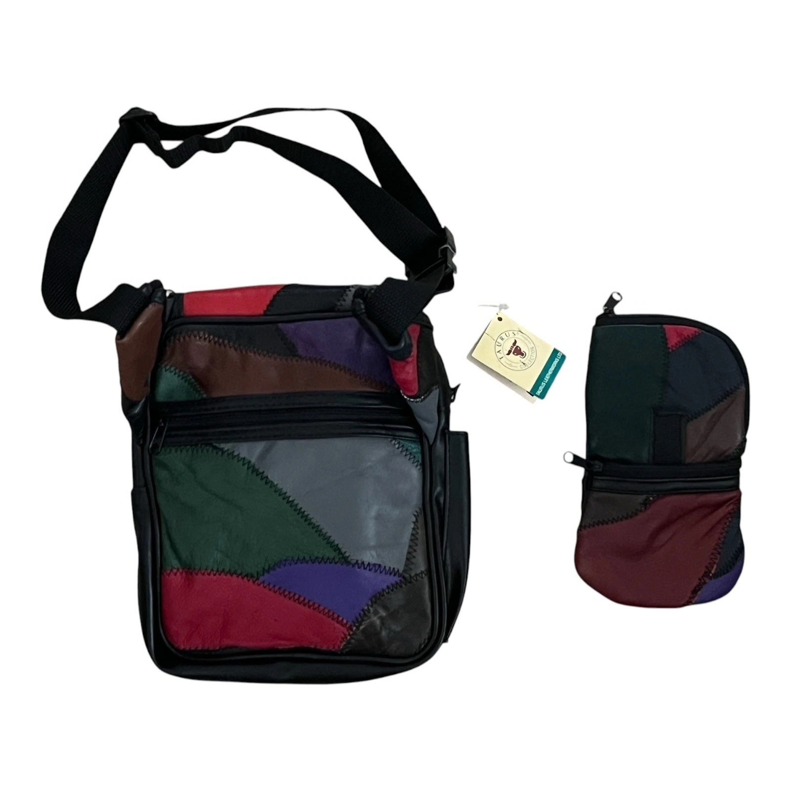 Vtg Taurus MultiColored Patchwork Hip Backpack Pu… - image 3
