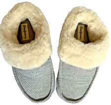DEARFOAMS Fuzzy Soft Slippers w/ Rubber Soles Gray w/ Cream Fur Womens Small 5-6
