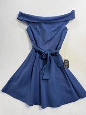 NWT Lulus Fit & Flare Skater Dress Womens XS Season of Fun Off Shoulder Blue