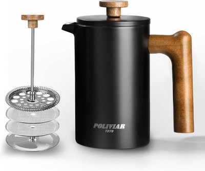 Poliviar French Press Kaffeebereiter 600 ml/21oz, Doppelwandig Isoliert, schwarz