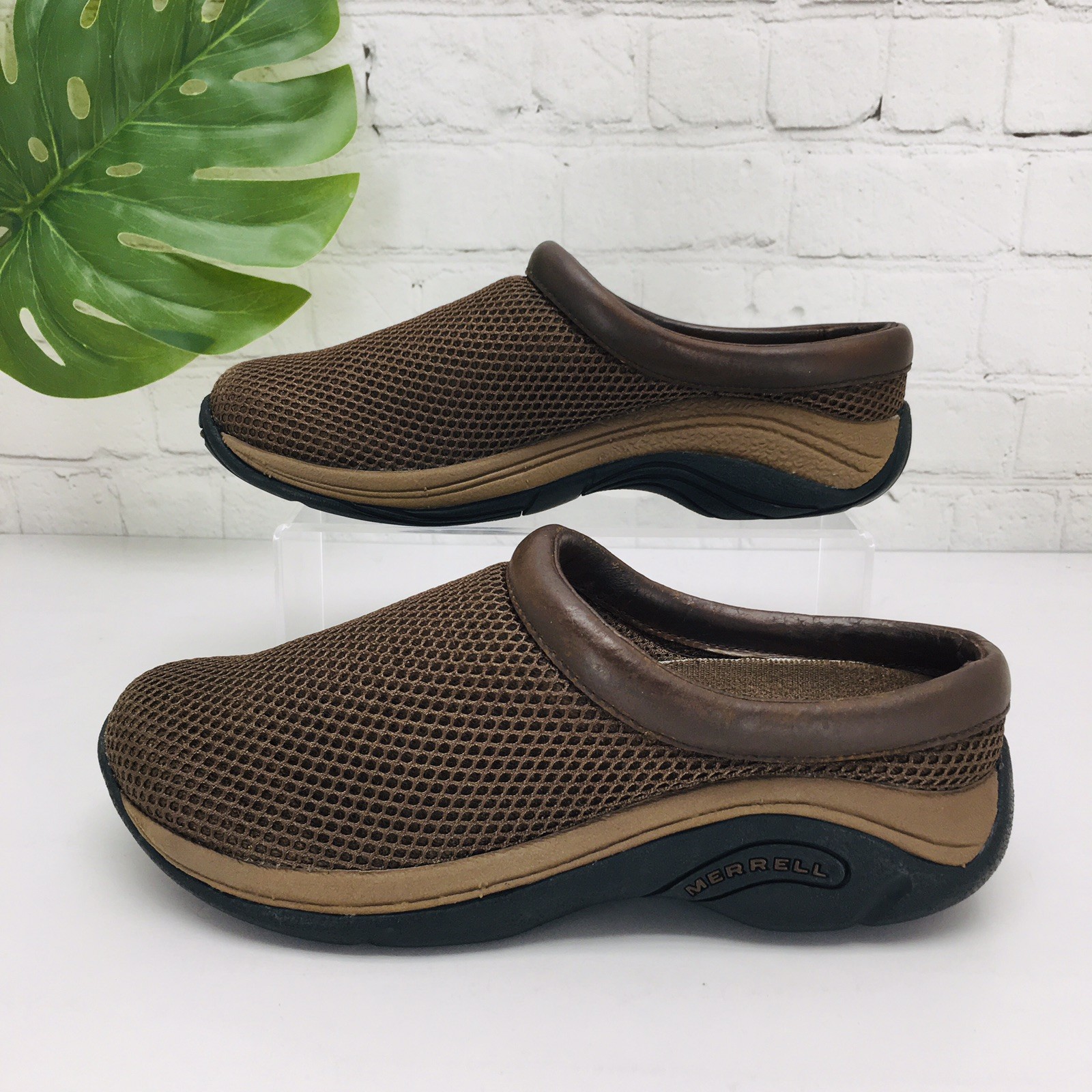 Merrell Zoccoli Scarpe Donna Taglia 7 Marrone Maglia Moc Slip On Comode Casual