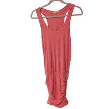 Sundry Women Coral Pink Ruched Racerback Mini Dress Size 1 Made in USA Slub Knit
